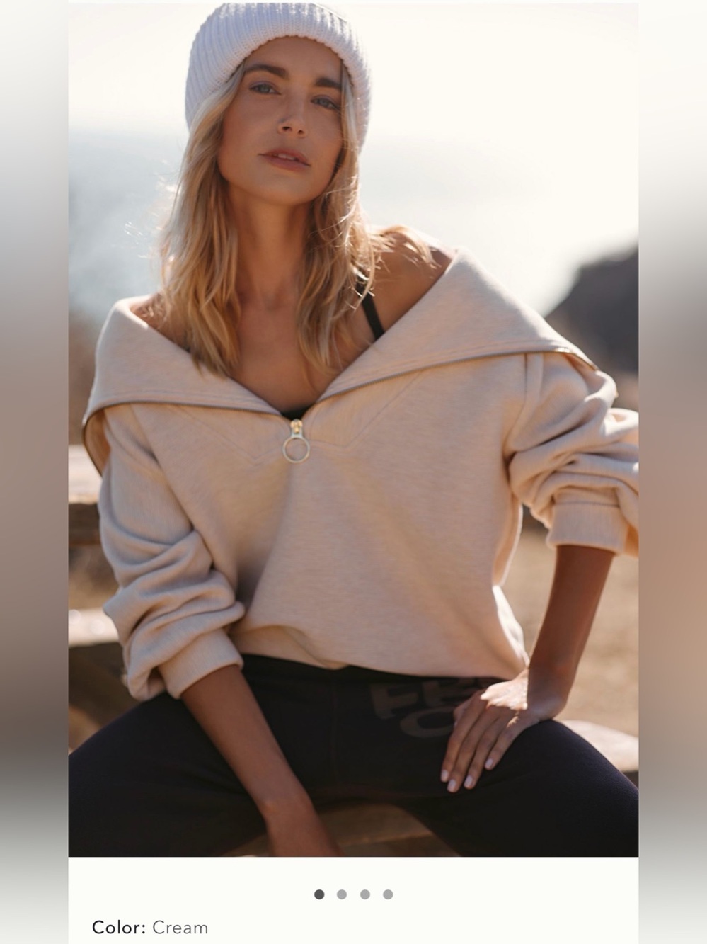 NWT new medium Anthropologie Varley vine half sweater ribbed collar cream